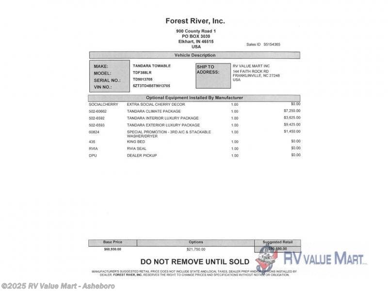 New 2026 East to West Tandara 388LR available in Franklinville, North Carolina