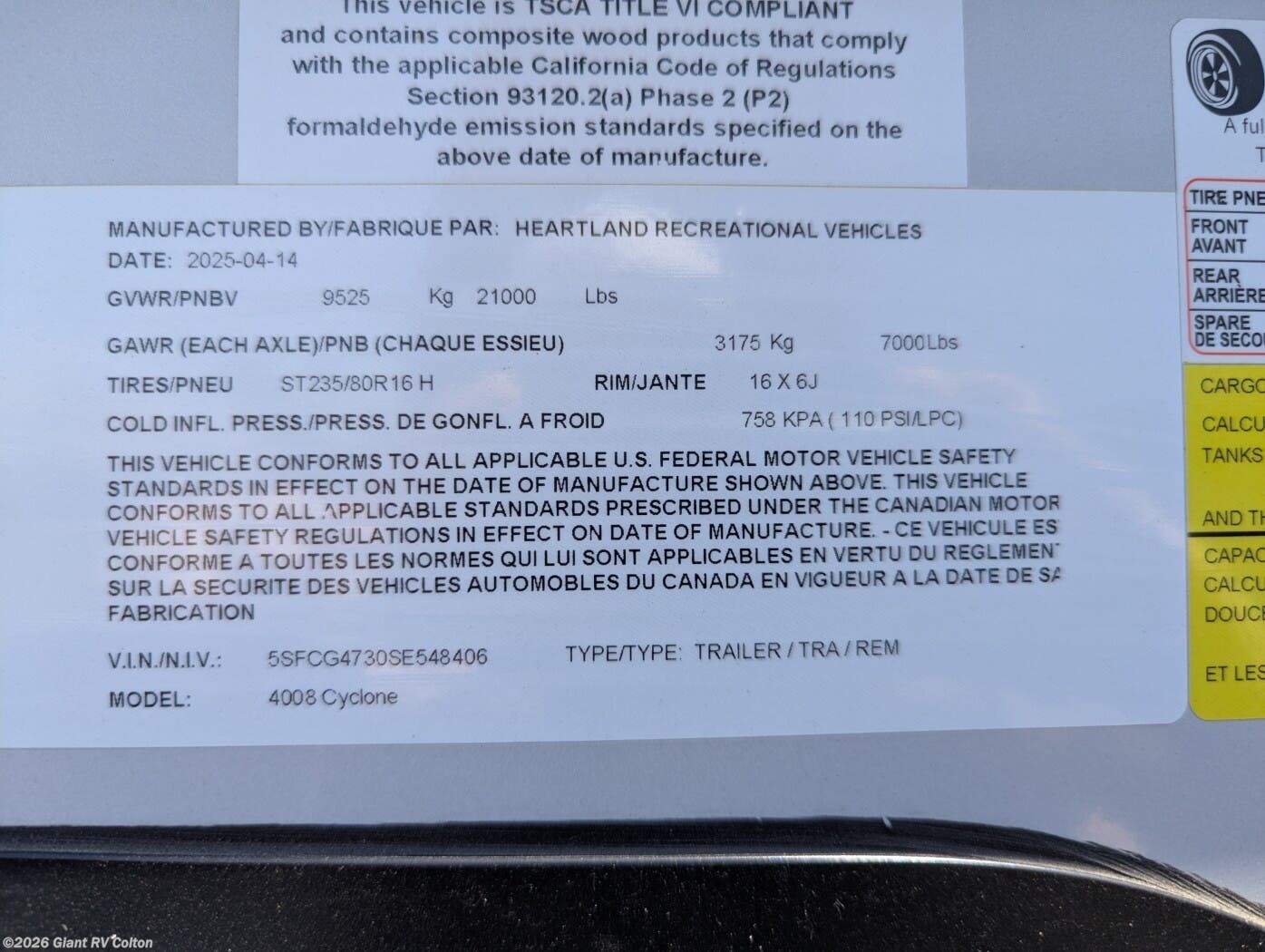 New 2025 Heartland Cyclone CY 4008 available in Colton, California