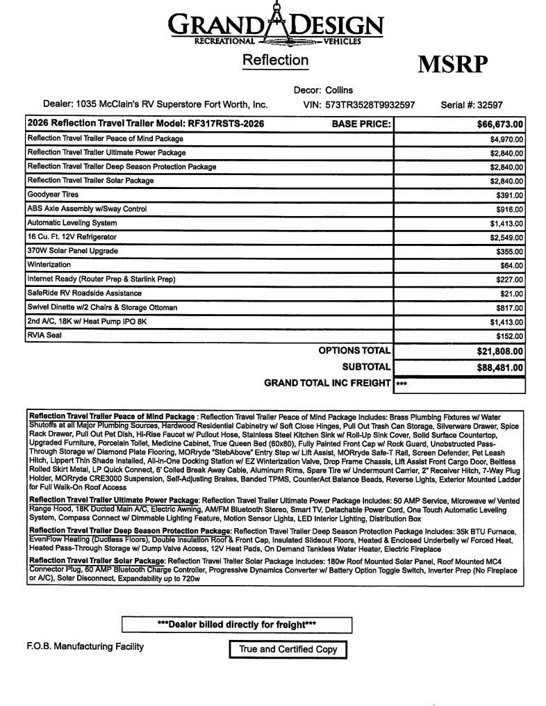 New 2026 Grand Design Reflection 317RSTS available in Fort Worth, Texas