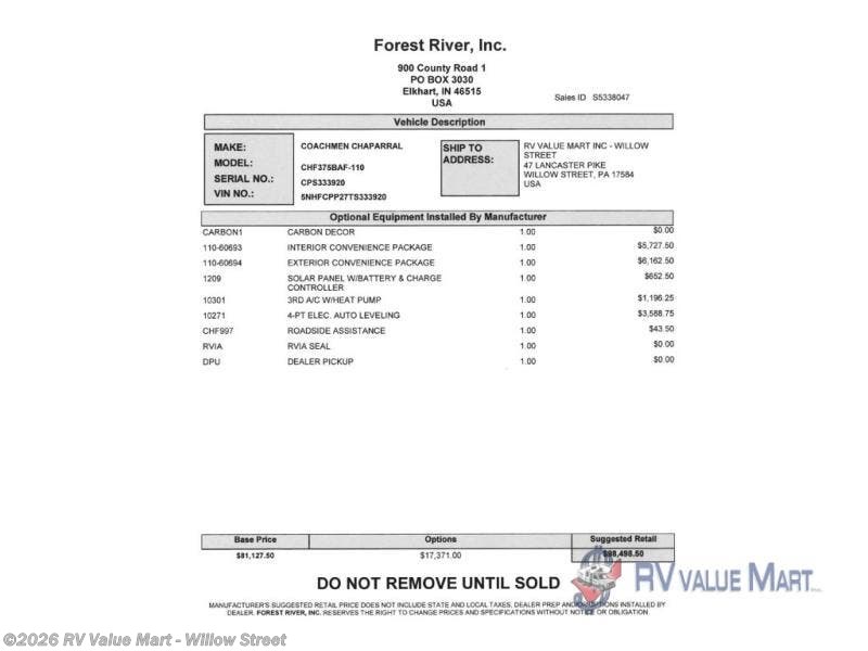 New 2026 Coachmen Chaparral 375BAF available in Willow Street, Pennsylvania