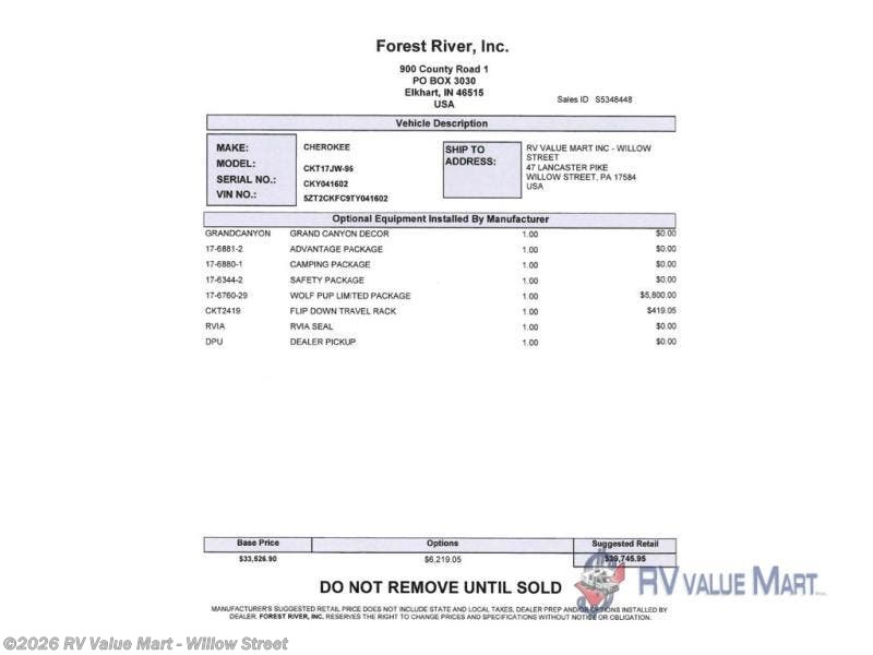 New 2026 Forest River Cherokee Wolf Pup 17JW available in Willow Street, Pennsylvania