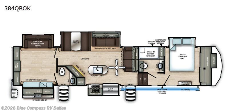 Used 2020  Forest River Sandpiper 384QBOK by Forest River from Blue Compass RV Dallas in Mesquite, TX