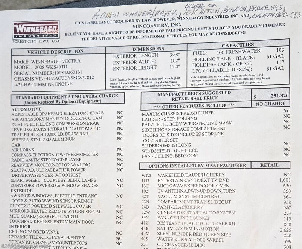 Used 2008 Winnebago Vectra 40TD available in Moses Lake, Washington