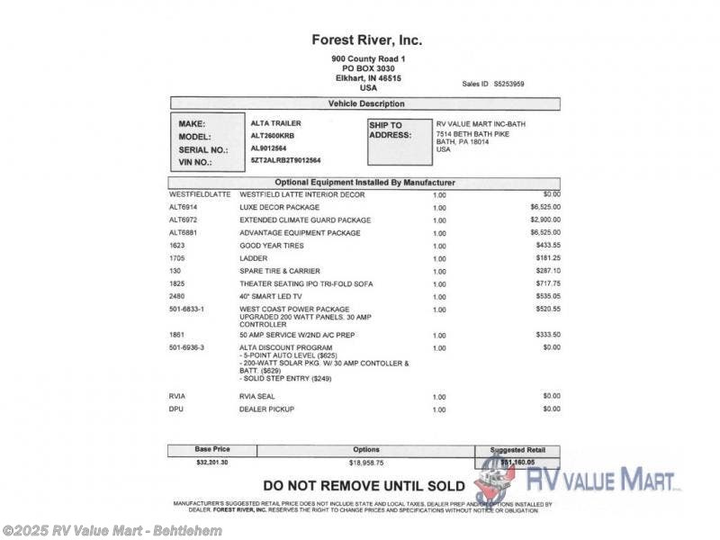 New 2026 East to West Alta 2600KRB available in Bath, Pennsylvania