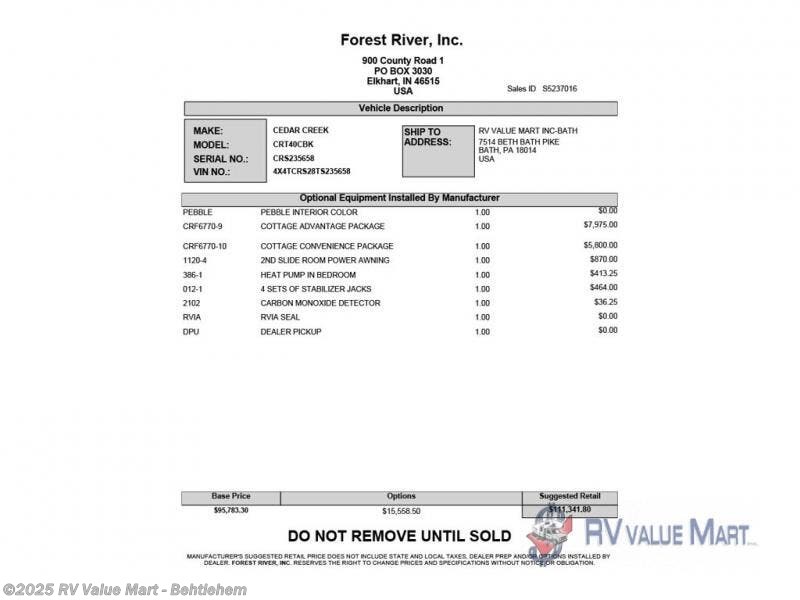 New 2026 Forest River Cedar Creek Cottage 40CBK available in Bath, Pennsylvania