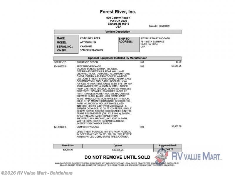 New 2026 Coachmen Apex Nano 186BH available in Bath, Pennsylvania