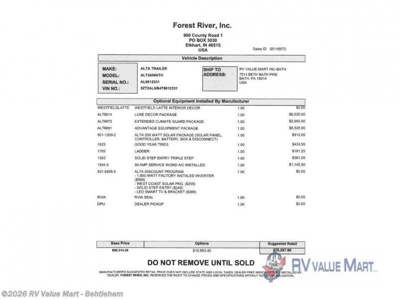New 2026 East to West Alta 2400KTH available in Bath, Pennsylvania
