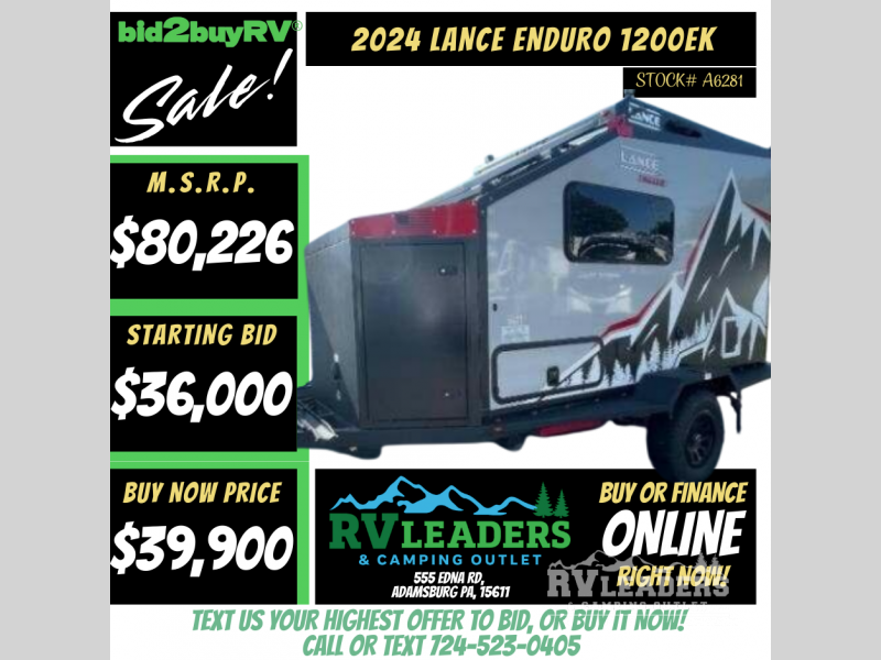New 2024 Lance Enduro 1200EK available in Adamsburg, Pennsylvania