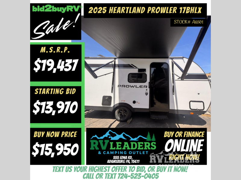 New 2025 Heartland Prowler 17BHLX available in Adamsburg, Pennsylvania