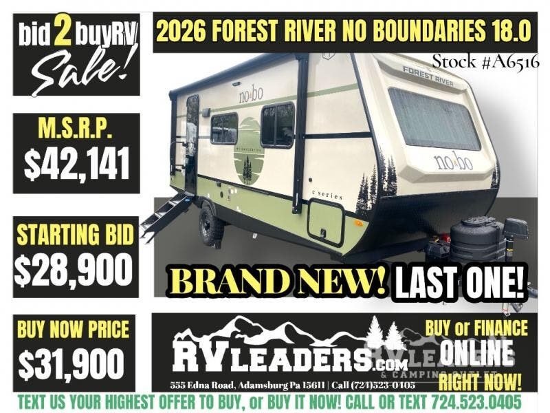 New 2026 Forest River No Boundaries NB18.0 available in Adamsburg, Pennsylvania