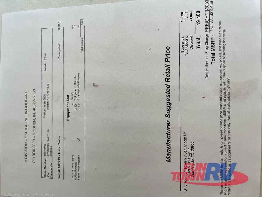 New 2026 Dutchmen Kodiak 130BHS available in Conroe, Texas