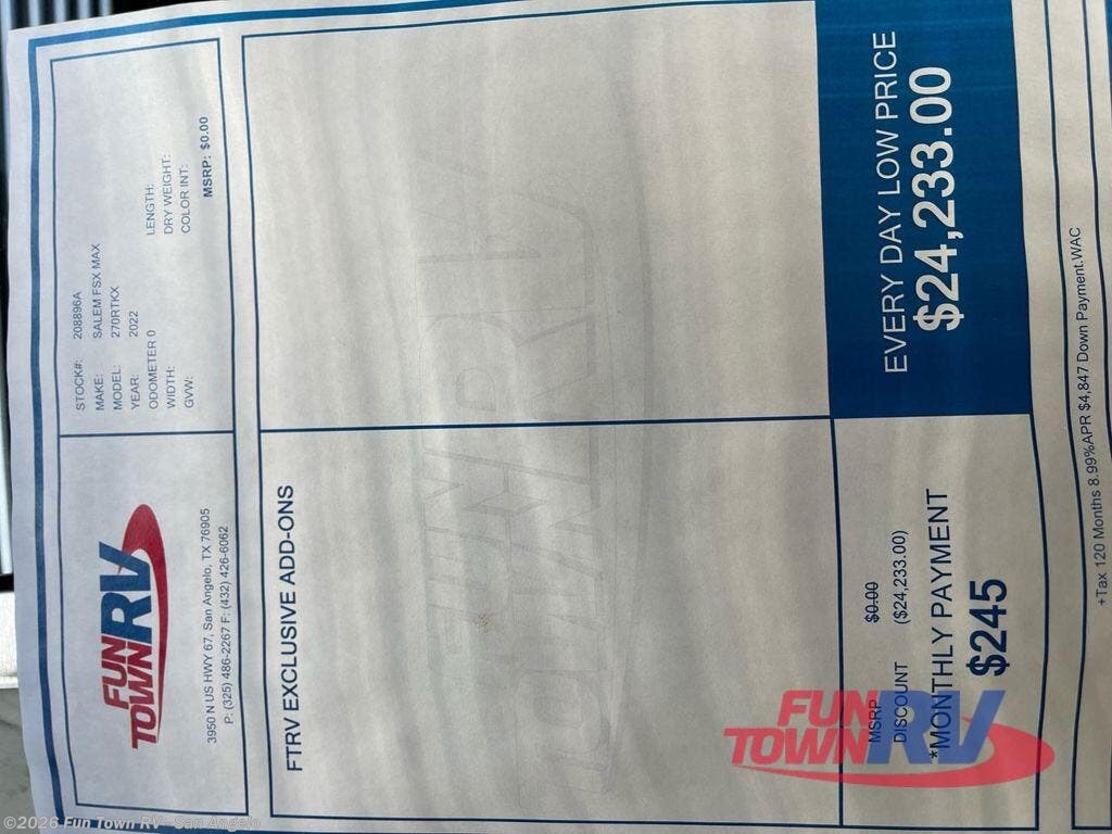 Used 2022 Forest River Salem FSX 270RTKX available in San Angelo, Texas