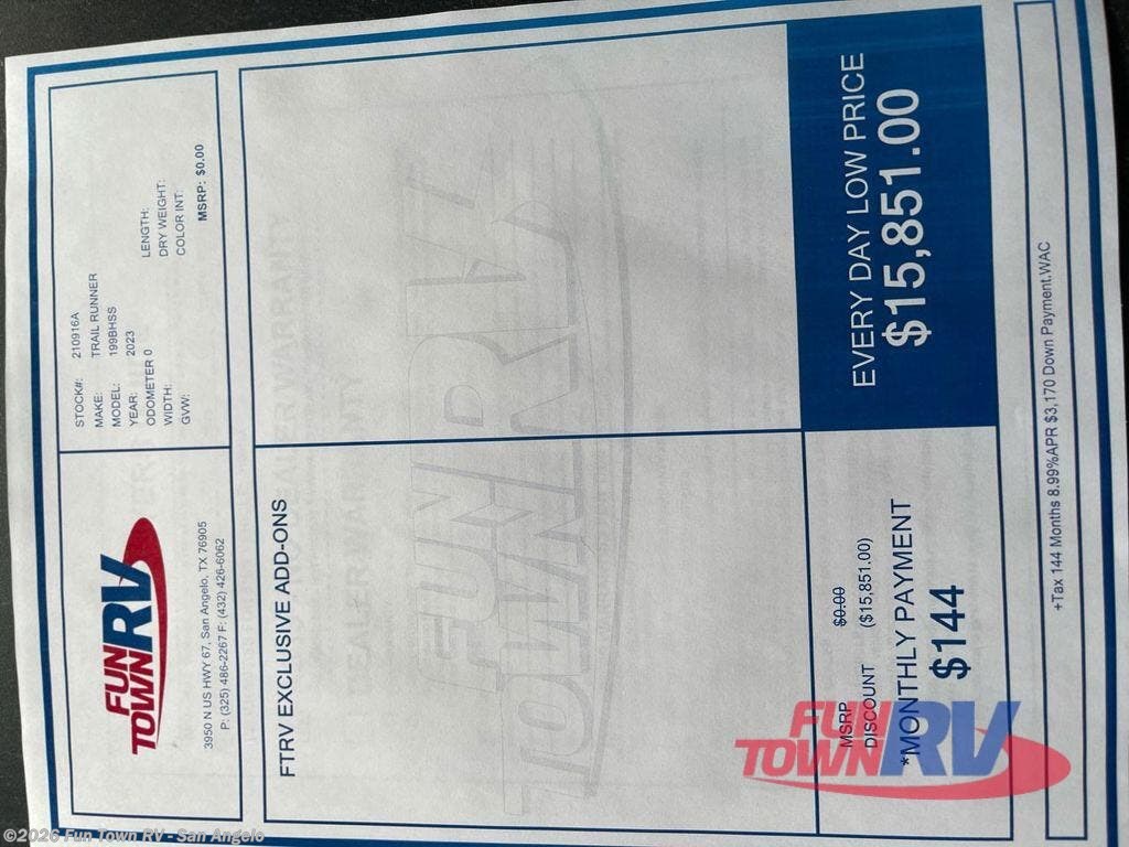 Used 2023 Heartland Trail Runner 199BHSS available in San Angelo, Texas