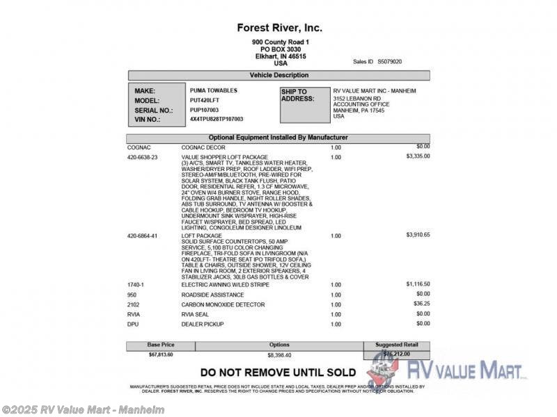 New 2026 Forest River Puma Vista 420LFT available in Manheim, Pennsylvania