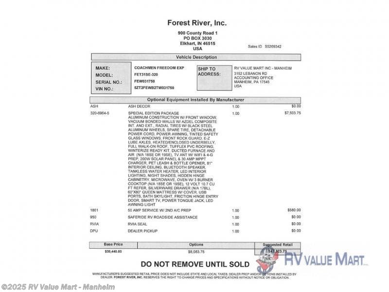 New 2026 Coachmen Freedom Express Select 31SE available in Manheim, Pennsylvania