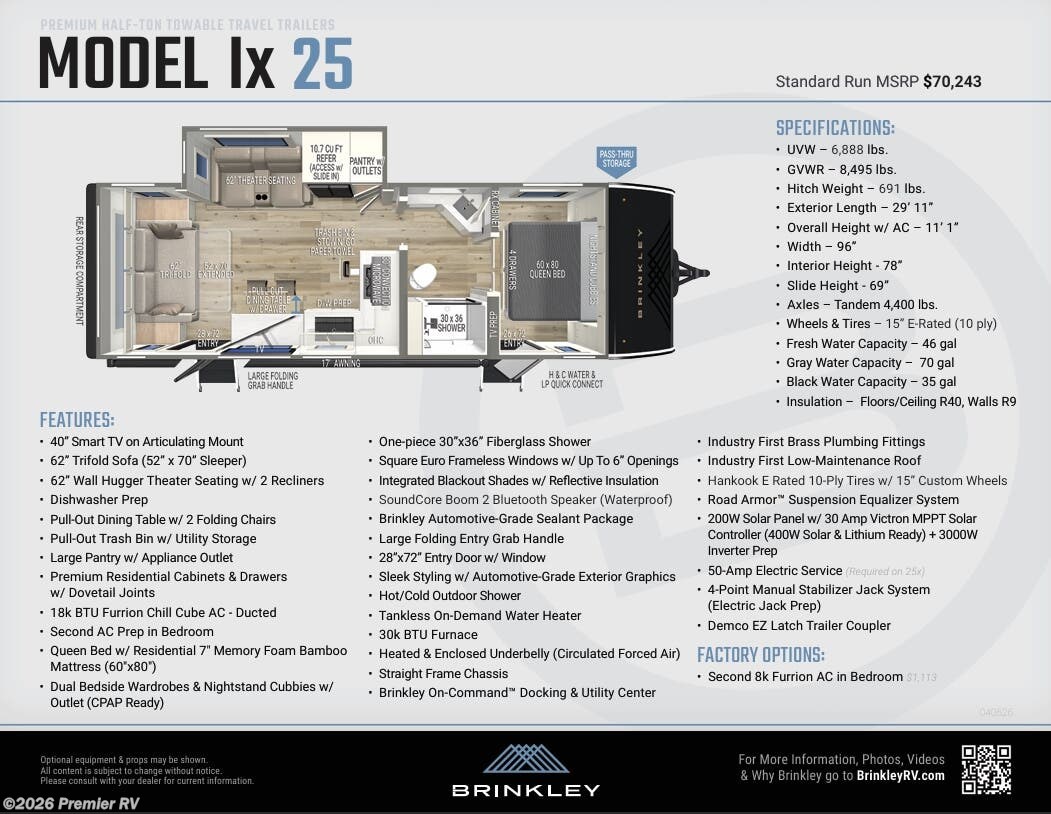New 2026 Brinkley RV Model Ix 25X available in Blue Grass, Iowa