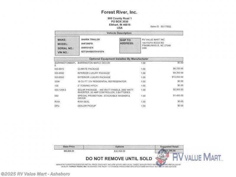 New 2026 East to West Ahara 395FB available in Franklinville, North Carolina