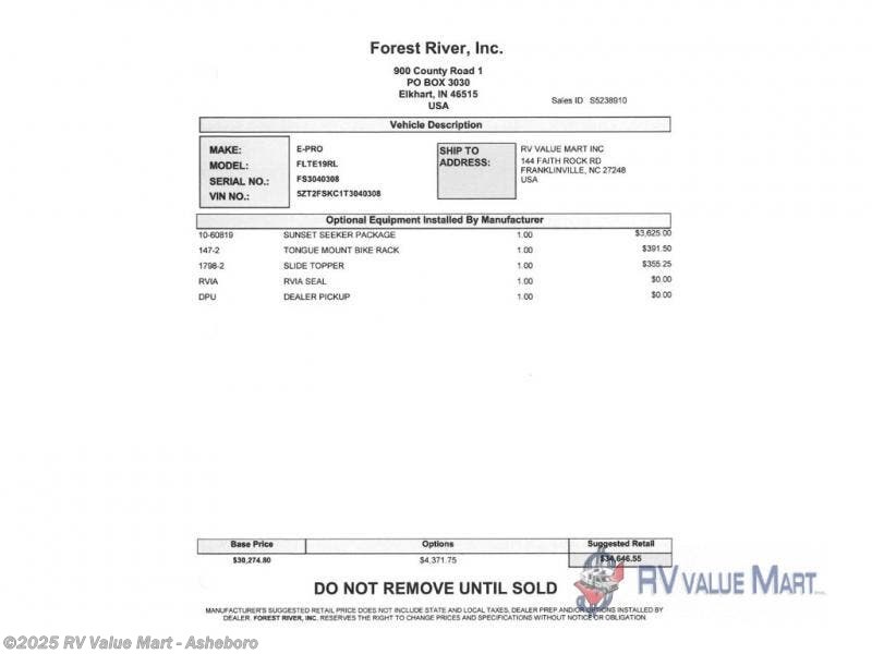 New 2026 Forest River Flagstaff E-Pro E19RL available in Franklinville, North Carolina