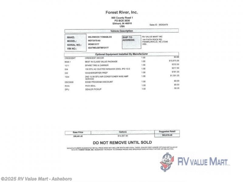 New 2026 Forest River Wildwood 33TS available in Franklinville, North Carolina
