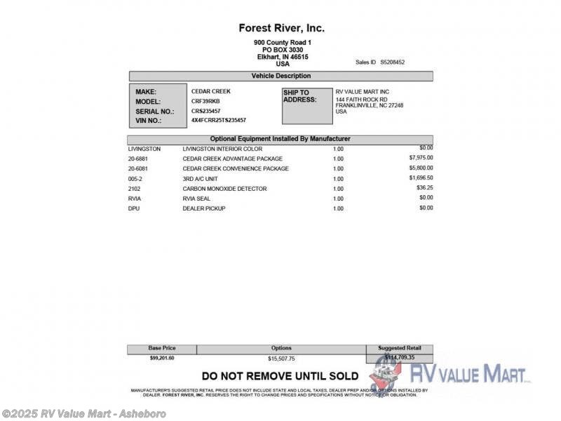 New 2026 Forest River Cedar Creek 39RKB available in Franklinville, North Carolina