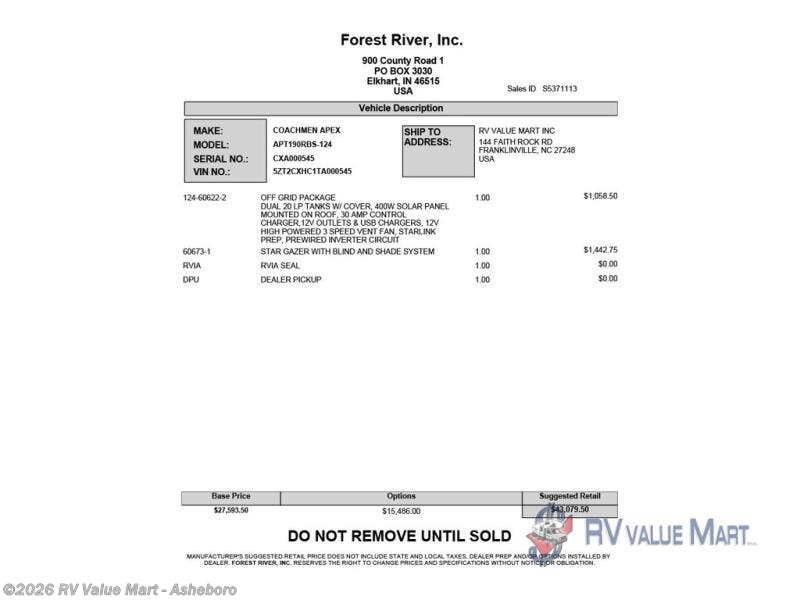 New 2026 Coachmen Apex Nano 190RBS available in Franklinville, North Carolina