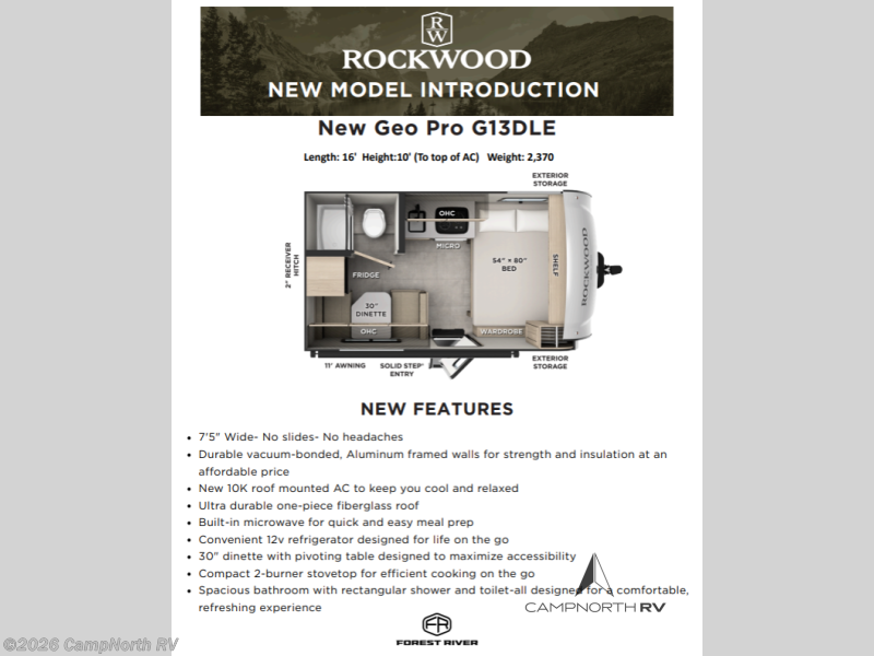 New 2026 Forest River Rockwood Geo Pro G13DLE available in Schoolcraft, Michigan